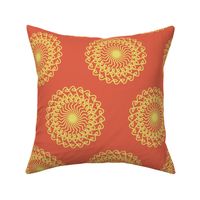 Geometrical Circles in orange and yellow fabric pattern design 