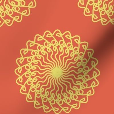 Geometrical Circles in orange and yellow fabric pattern design 