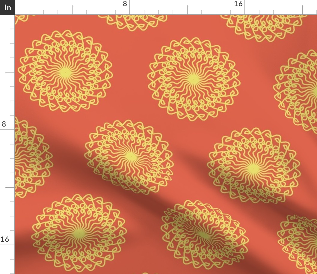 Geometrical Circles in orange and yellow fabric pattern design 
