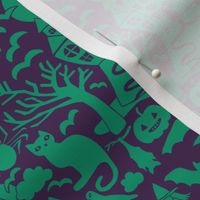 Halloween Damask V3 - Green and Purple Gothic Spooky Witch Hallow's Eve Dark Pumpkin Cats Moody Halloween - Small