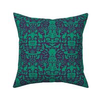 Halloween Damask V3 - Green and Purple Gothic Spooky Witch Hallow's Eve Dark Pumpkin Cats Moody Halloween - Small