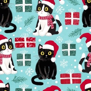 cute christmas cats with christmas presents blue large scale WB23
