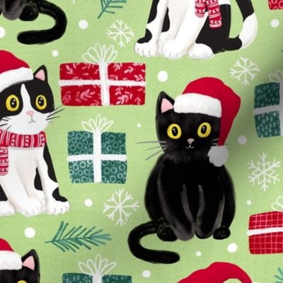 cute christmas cats with christmas presents bright green large scale WB23