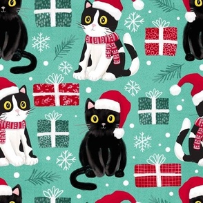 cute christmas cats with christmas presents green large scale WB23