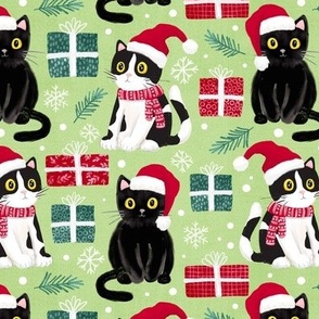 cute christmas cats with christmas presents bright green medium scale WB23