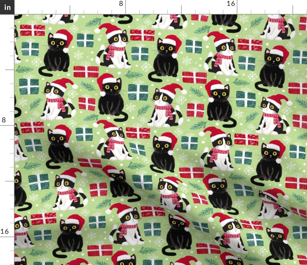 cute christmas cats with christmas presents bright green medium scale WB23