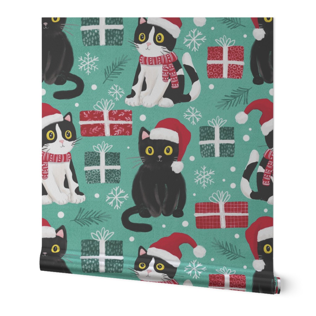 cute christmas cats with christmas presents green medium scale WB23