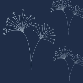 Midnight navy with slate blue dandelion floral design, simple and modern