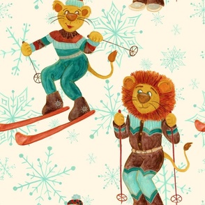 Groovy Lions in 70's Skiwear with Snowflakes
