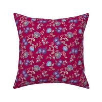 small Raspberry folk art floral - 6" Fabric-