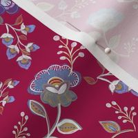 small Raspberry folk art floral - 6" Fabric-