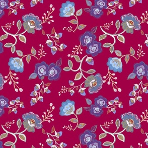 Raspberry folk art floral -12" Fabric