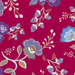 Raspberry folk art floral  copy-large scale-24" Fabric