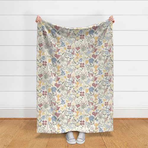 Hummingbirds Floral Winter - (Cream) JUMBO 24X18