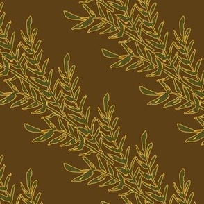 Green Leaves with Gold Outline in Diagonal Pattern 6"