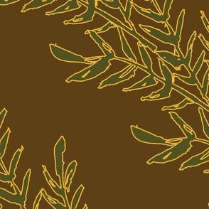 Green Leaves with Gold Outline in Diagonal Pattern 12"