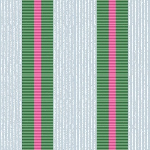 Preppy Pinstripe - light blue with pink and green ribbon - Large