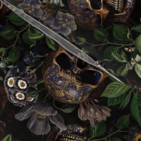 14" Antique dark academia  Goth Nightfall: A Vintage Floral Pattern with Skulls And Exotic Flowers  sepia black- halloween aesthetic dark green leaves wallpaper 