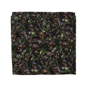 14" Antique dark academia  Goth Nightfall: A Vintage Floral Pattern with Skulls And Exotic Flowers  sepia black- halloween aesthetic dark green leaves wallpaper 