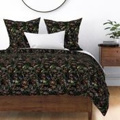 14" Antique dark academia  Goth Nightfall: A Vintage Floral Pattern with Skulls And Exotic Flowers  sepia black- halloween aesthetic dark green leaves wallpaper 