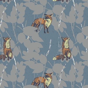 Woodland Foxes in Blue and Orange - 12" Fabric