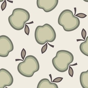 retro apples - creamy white_ khaki brown_ light sage green_ limed ash_ purple brown_ thistle green - tossed fruit