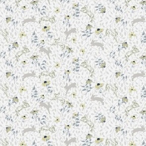 Jumping Bunnies in Grays and Blues with Yellow Wallpaper-6" Fabric