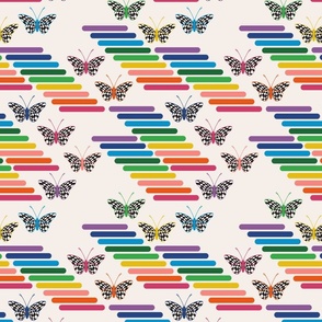 Rainbow Checkerboard Butterflies 70s Vintage Sportswear Geometric Small Scale
