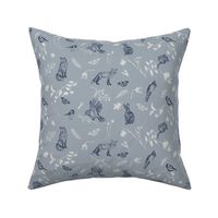 Woodland Creatures Wallpaper Blue and Grey 12" Fabric