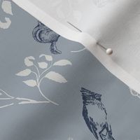 Woodland Creatures Wallpaper Blue and Grey 12" Fabric