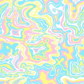 psychedelic oil spill pastel pink, blue, yellow on white