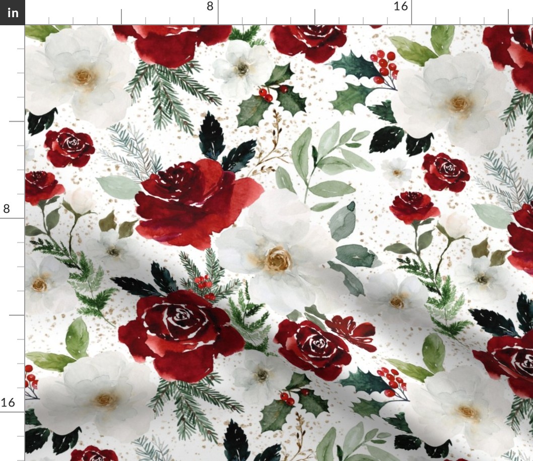 Large / Christmas Roses and Florals / White