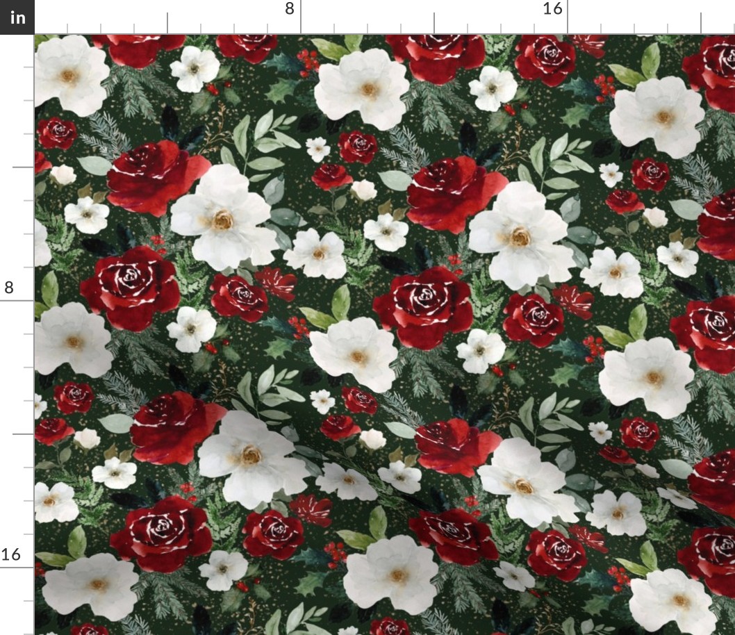 Christmas Roses and Florals / Pine 