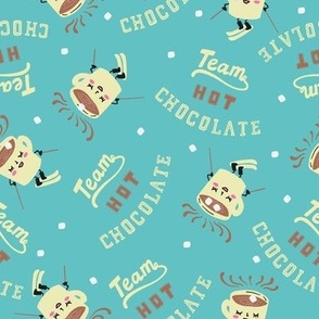 Team Hot Chocolate - Vintage Sportswear - Ski Slopes - Marshmallows - Teal and Yellow (Small)