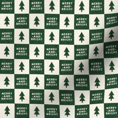 (small scale) Merry and Bright - Christmas Checks - Holiday Green & Cream - LAD23