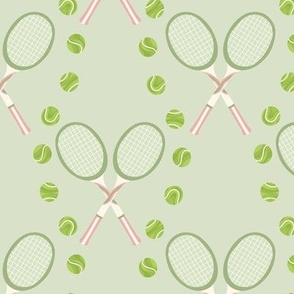 Retro Tennis Racket and Tennis Balls in Green and Pink