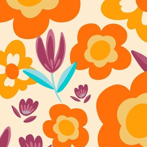 Retro 70s Floral with Large Scale Flowers
