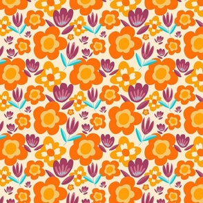 Retro 70s Floral with 3 inch Flowers.