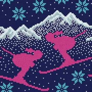 CrossStitch Skiing and Snow//Pink, Purple Blue