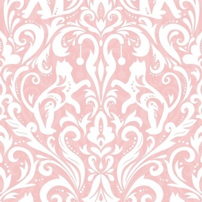 Victorian whimsical funny cat damask blush
