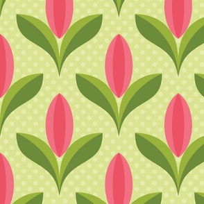 Tulip Buds on Pastel Green Polka Dots