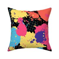 Vintage 80s Paint Splattered Square Grid on Black - (MEDIUM)