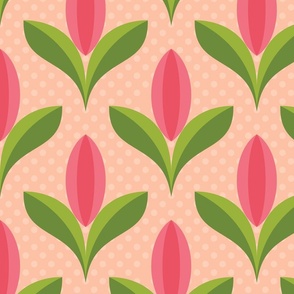 Tulip Buds on Pastel Apricot Polka Dots