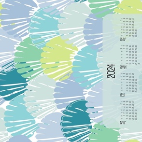 seashell calendar 2024 - abstract sea shell - blue and green - tea towel and wall hanging