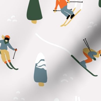Vintage Skiing / Winter Sport / Downhill Skier Retro Colors - Medium