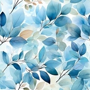 Blue Ombre Leaves on White