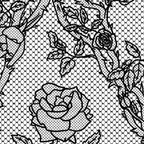 Lacy Roses and Thorns - Large, Black and White