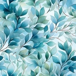 Blue & Green Ombre Watercolor Leaves on White