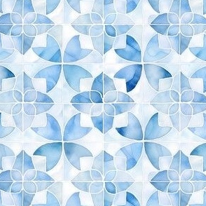 Blue Watercolor Stained Glass Motifs on White