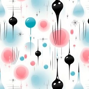 Blue, Pink & Black Retro Abstract Print on White